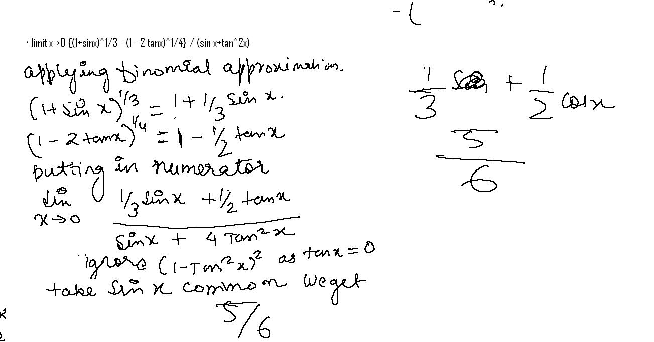 Solve Limit X 0 1 Sinx 1 3 1 2 Tanx 1 4 Sin X Tan 2x Askiitians